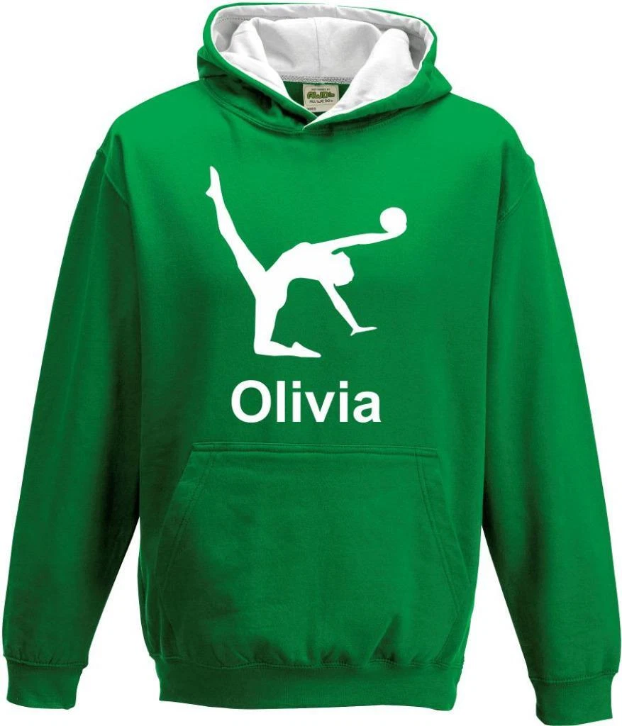Boys Girls Kids Childs Personalised Custom Gymnastics Contrast Hoody Hoodie s3
