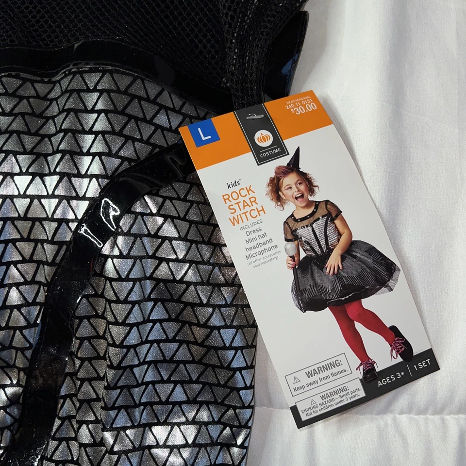 NWT Girl’s Rockstar Witch Halloween Costume LARGE 10/12 Black Sparkly Metallic - Image 3 of 4