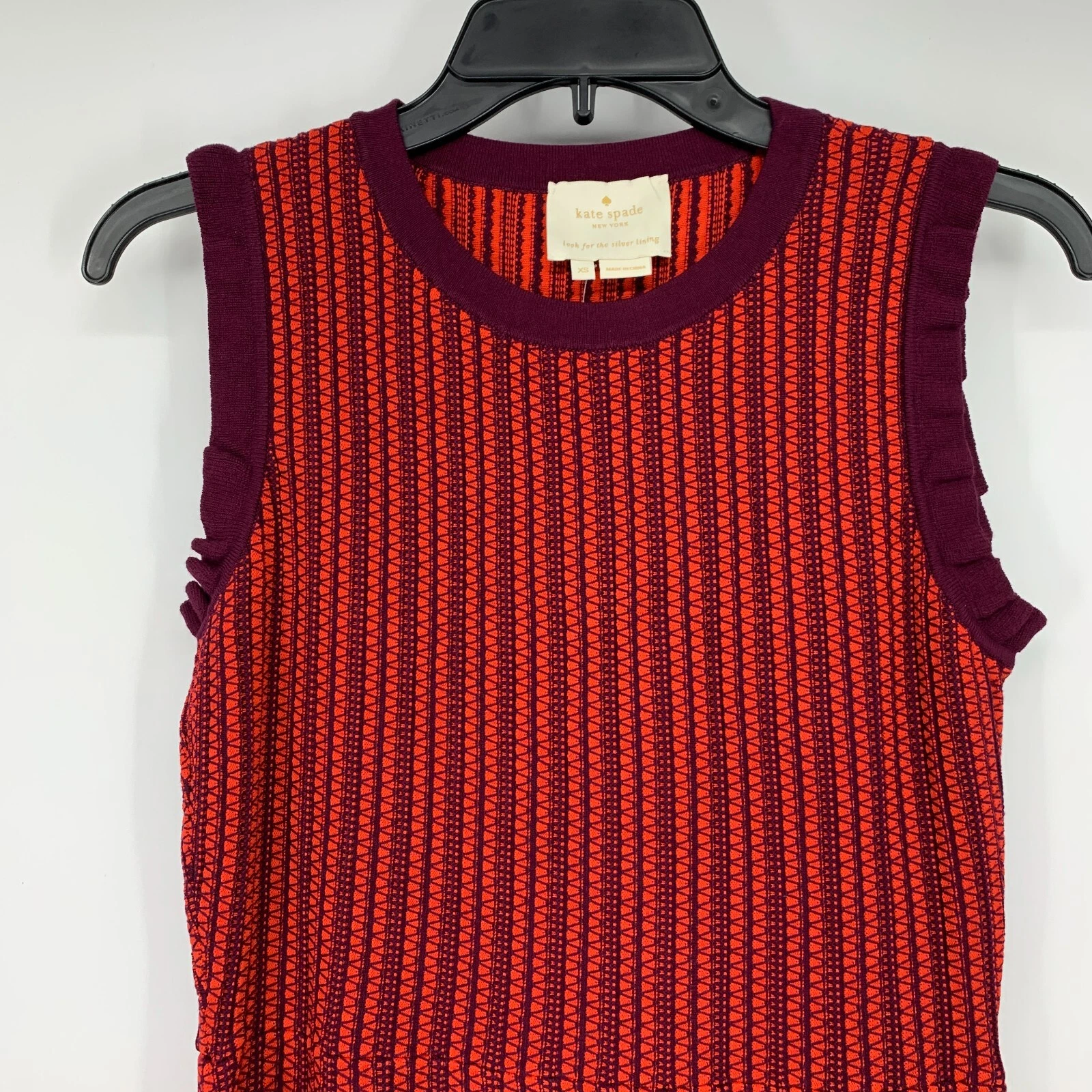 Kate Spade maglione abito donna XS maglia testurizzata rosso smanicato aderente svasato nuovo con etichette