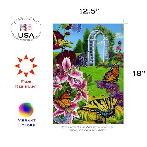 112085 Butterflies In The Garden Flower Flag Double Sided Flower 12x18 Inch - Picture 2 of 5