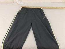 Children Youth Unisex Adidas Gray 3 White Stripes Workout Track Run Pants 30869
