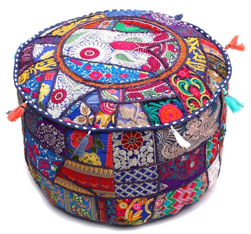 Indian Vintage Patchwork Pouffe Ottoman handmade Moroccan Footstool Pouf Cover - Picture 3 of 6