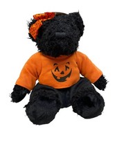 Halloween Stuffed Black Bear Plush Animal Pumpkin Shirt Skirt Bow Bean New 2002