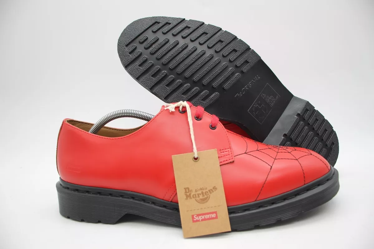 NWOB Supreme x Dr Martens Spiderweb 3-Eye Mens Size 12 Red Black Shoes