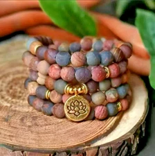 Natural Matte Picasso Jasper 108 Mala Healing Meditation Bracelet Necklace Gift
