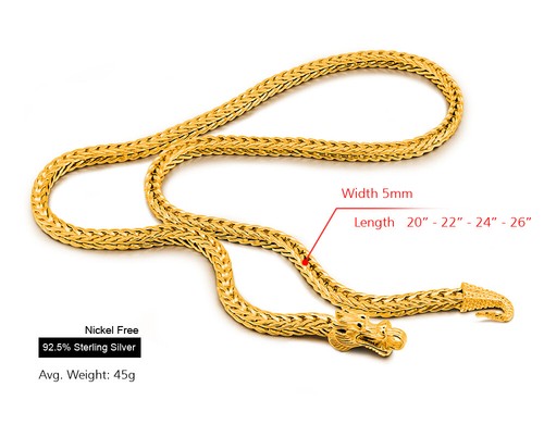 Solid 925 Sterling Silver Curb Chain Link Dragon Necklace 20"-26" for Men & Wom - Picture 13 of 23