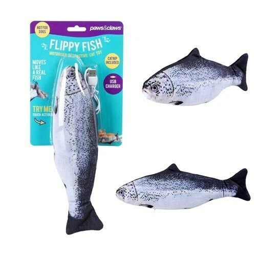 Flippy Fish Interactive Cat Toy Realistic Flopping Wagging Plush Rechargeable - Picture 1 of 4