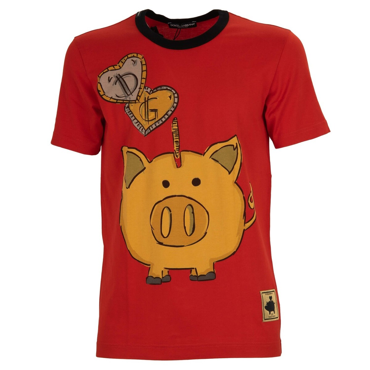 DOLCE & GABBANA Money Box Pig Cotton T-Shirt with Logo Patch