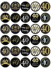 40th Birthday Black And Gold x 30 Cupcake Toppers Edible Wafer Paper Toppers