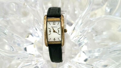 Fossil White-Dial Black Leather Band Aged Brass Tone Womens  display picture 1