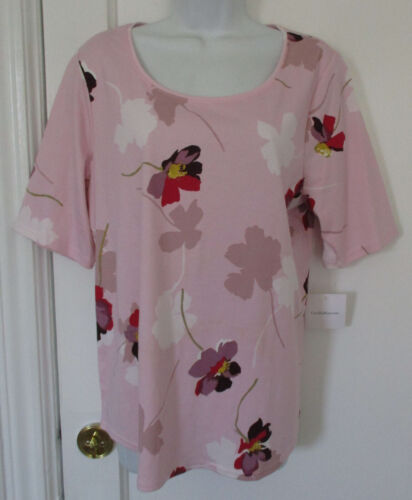 Croft & Barrow Floral Classic Tee Damen Gr. XL Rosa Kurzarm Neu mit Etikett