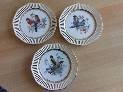 3 Porzellan Durchbruch-Teller * Vogel-Motive * Goldrand * Winterling