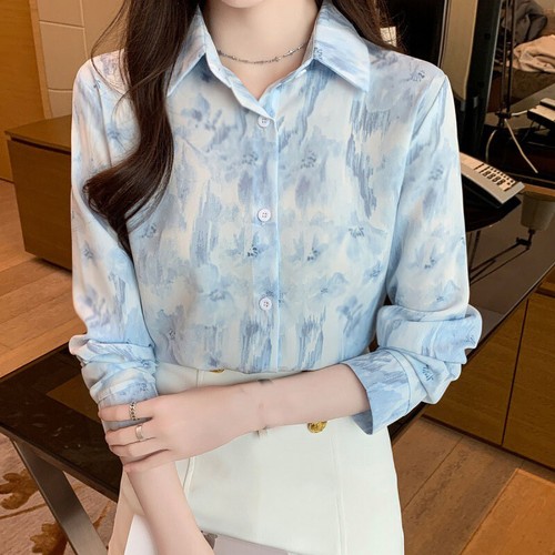 2024 Spring Lady Korean Chiffon Tops Blouses Button Casual Shirts Work Business - Picture 3 of 8