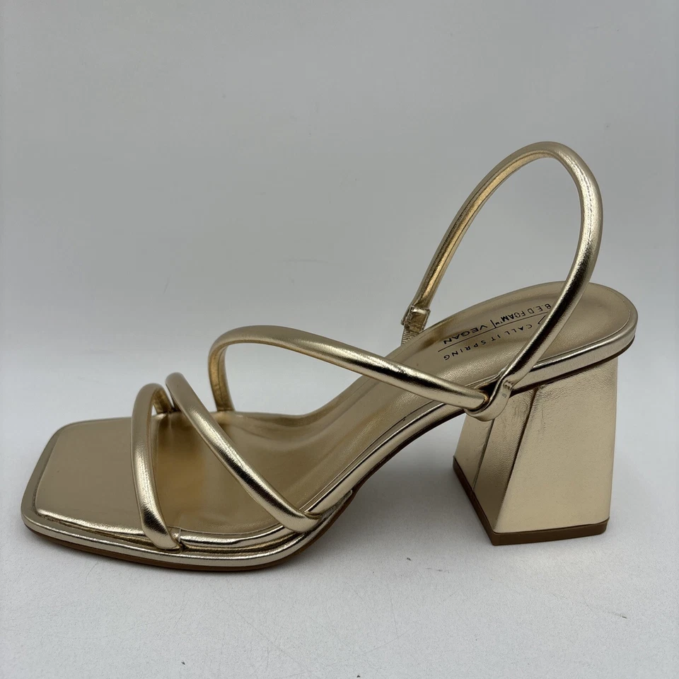 Call It Spring LUXE Gold Vegan Leather Square Toe Strappy Sandals, Size 9B - Image 3 of 4