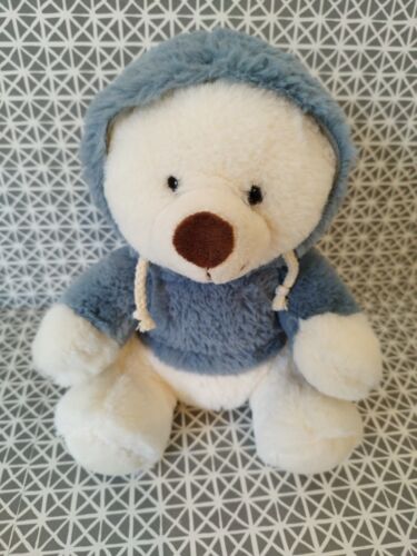 Peluche doudou ours blanc pull bleu à capuche Gipsy - Photo 1/4