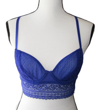 Free people Get Off My Cloud Bra Cobalt Blue Long Line Underwire Lace Bra 32DD
