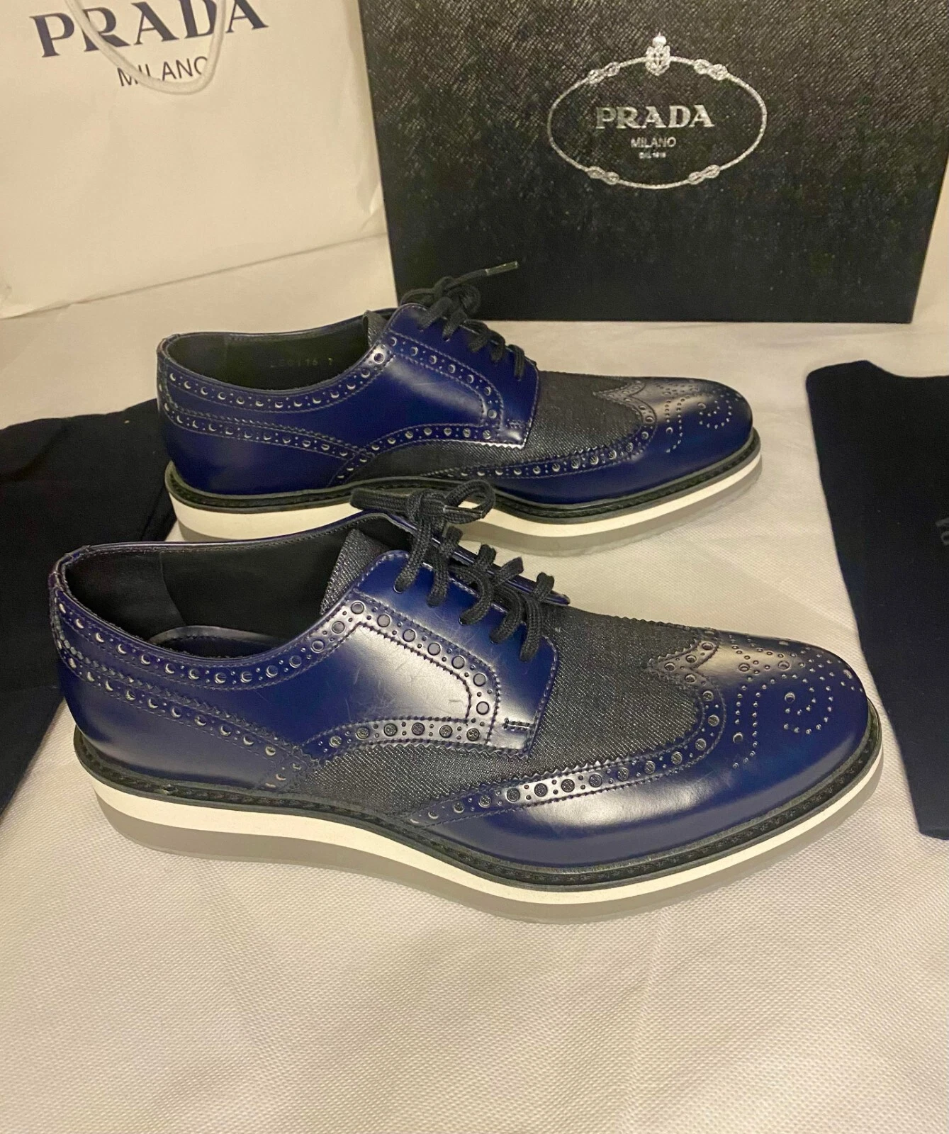 Scarpe Prada Uomo Calzature Uomo Bleu Taglia 7 Nome Gruppo: Spazzolato+Deni Oxford