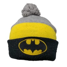 Batman Beanie Hat Multicolor OSFM Knitted Stretch Pom Pom Fleece Acrylic