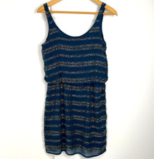 548 Dress Women Small Boho Blouson Bead Above Knee Lined Stripe Party Core Ni