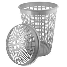 Image of Circular Plastic Laundry Bin Linen Washing Basket Storage Hamper With Lid 50 LTR