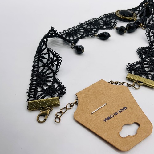 Halskette Gothic Choker Schmuck Retro Schwarz Spitze Strass Antik Goldfarben 12" - Bild 5 von 6