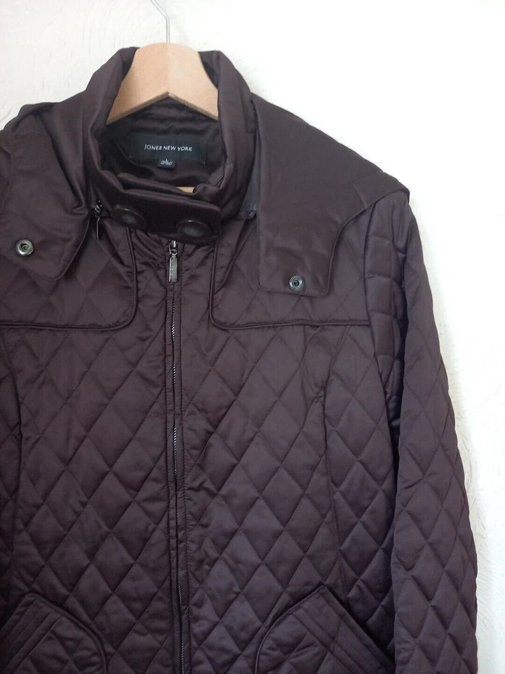 Jones New York Women's Brown Quilted Zip Front Jacket L Large Hooded - Image 2 of 4