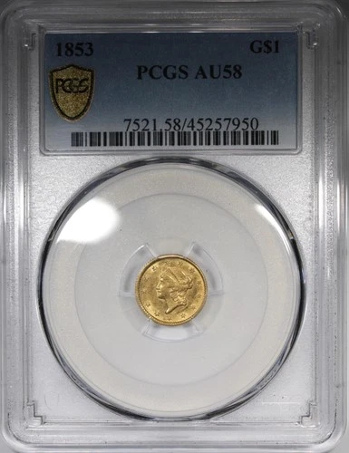 1853 Gold Liberty Dollar PCGS AU58 Circulated Coin