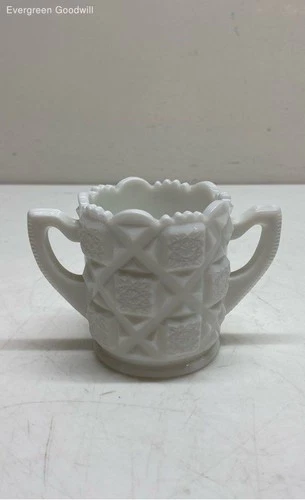 VTG 3" Westmoreland Milk Glass Old Quilt Pattern Sugar Bowl
