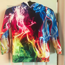 Unisex Kids Multicolor Flame Print Hoodie, Long Sleeve, Pockets 8-9Y Approximat