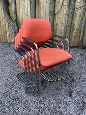 Stacking Chairs Armchairs Orange Fabric & Metal Office Conference Event x 5