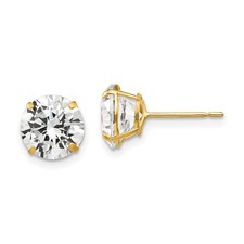 14k Yellow Gold 8mm Round Cubic Zirconia Post Stud Earrings L-9 mm, W-9 mm