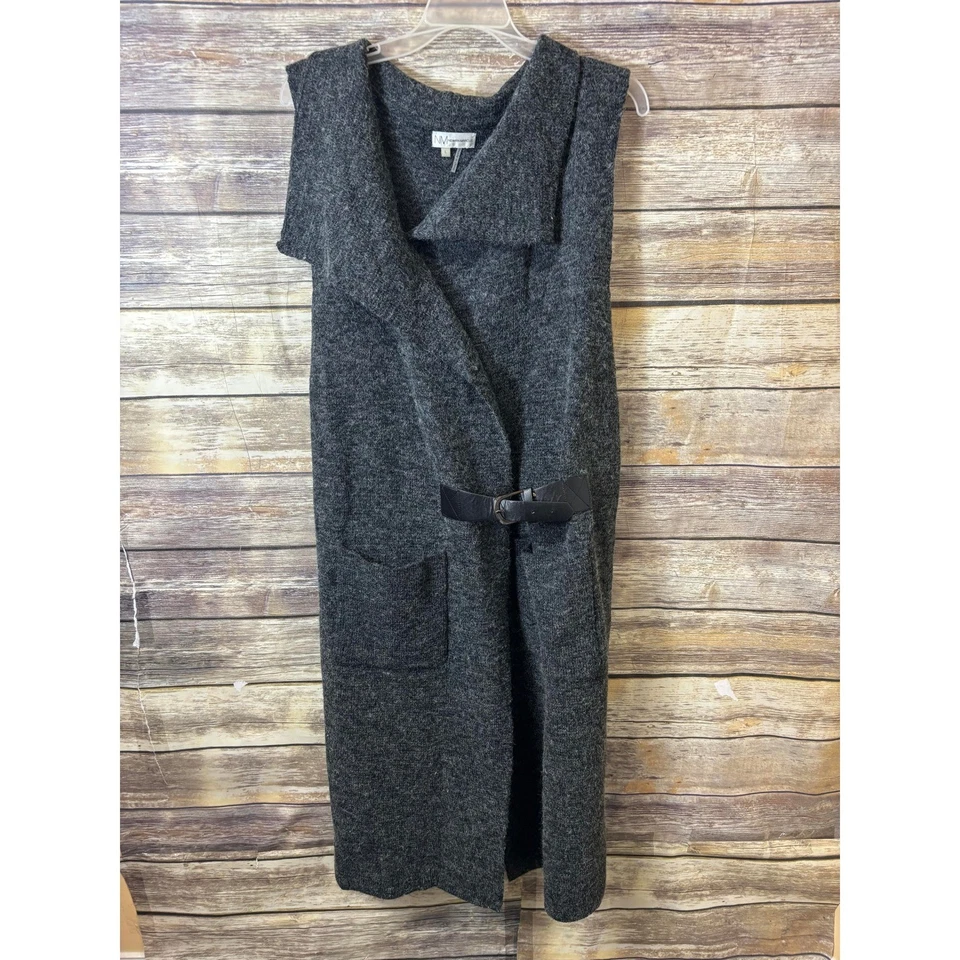 Кардиган Neiman Marcus свитер L большой длинный жилет шаль воротник подпоясанный серый - Изображение 2 из 4