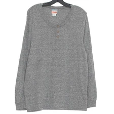 Junk Food Mens Shirt Henley Minimalist Causal Preppy Long Sleeve Gray Size XL KA