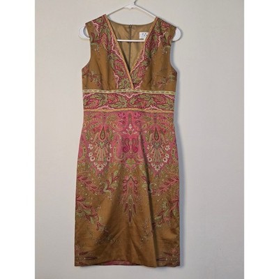 David Meister Dress Womens 4 Paisley V Neck Sleeveless