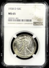 1938-D WALKING LIBERTY HALF DOLLAR Graded MS65 by NGC