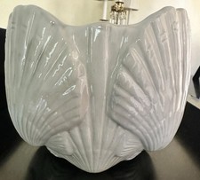 Vintage White Glazed Ceramic Clam Shell Planter - Coastal Grandmother Decor 8.5"