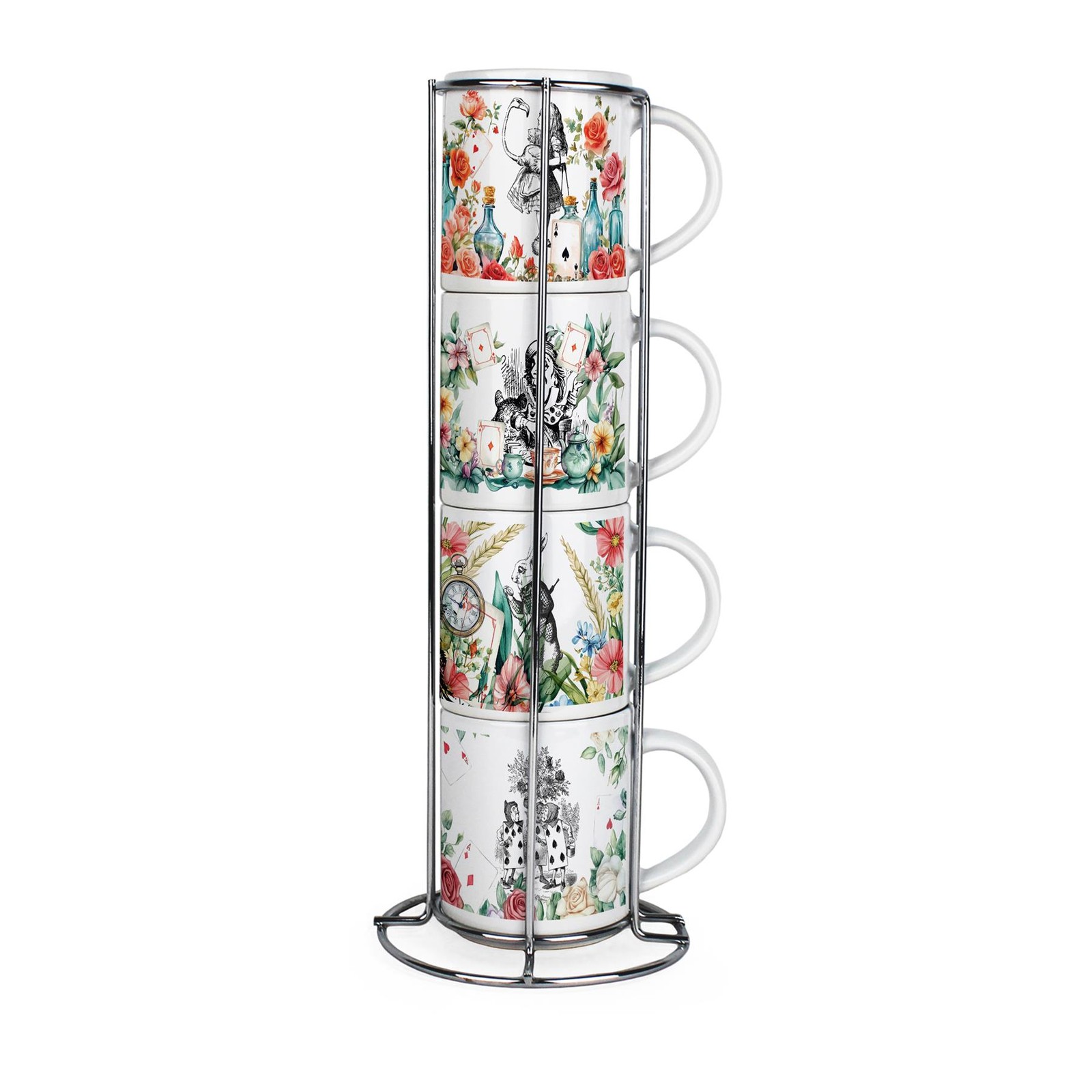 Alices Adventures in Wonderland Small Stacking Mugs - Set of 4 with Stand