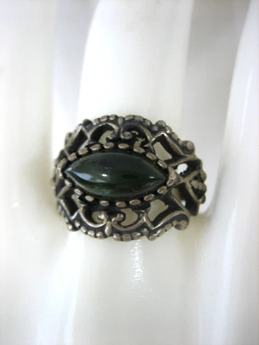 ORNATE VINTAGE NEPHRITE STERLING SILVER 925 RING SIZE 6