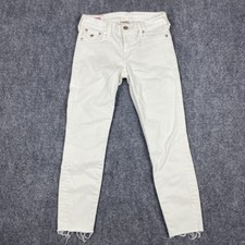 True Religion Serena Jeans W 28 White Denim Cropped Capri Stretch USA Made Flap
