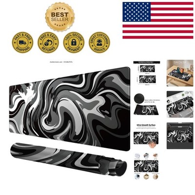 Large Black & White Abstract Gaming Mouse Pad - 23.6x11.8 inches, Anti-Slip