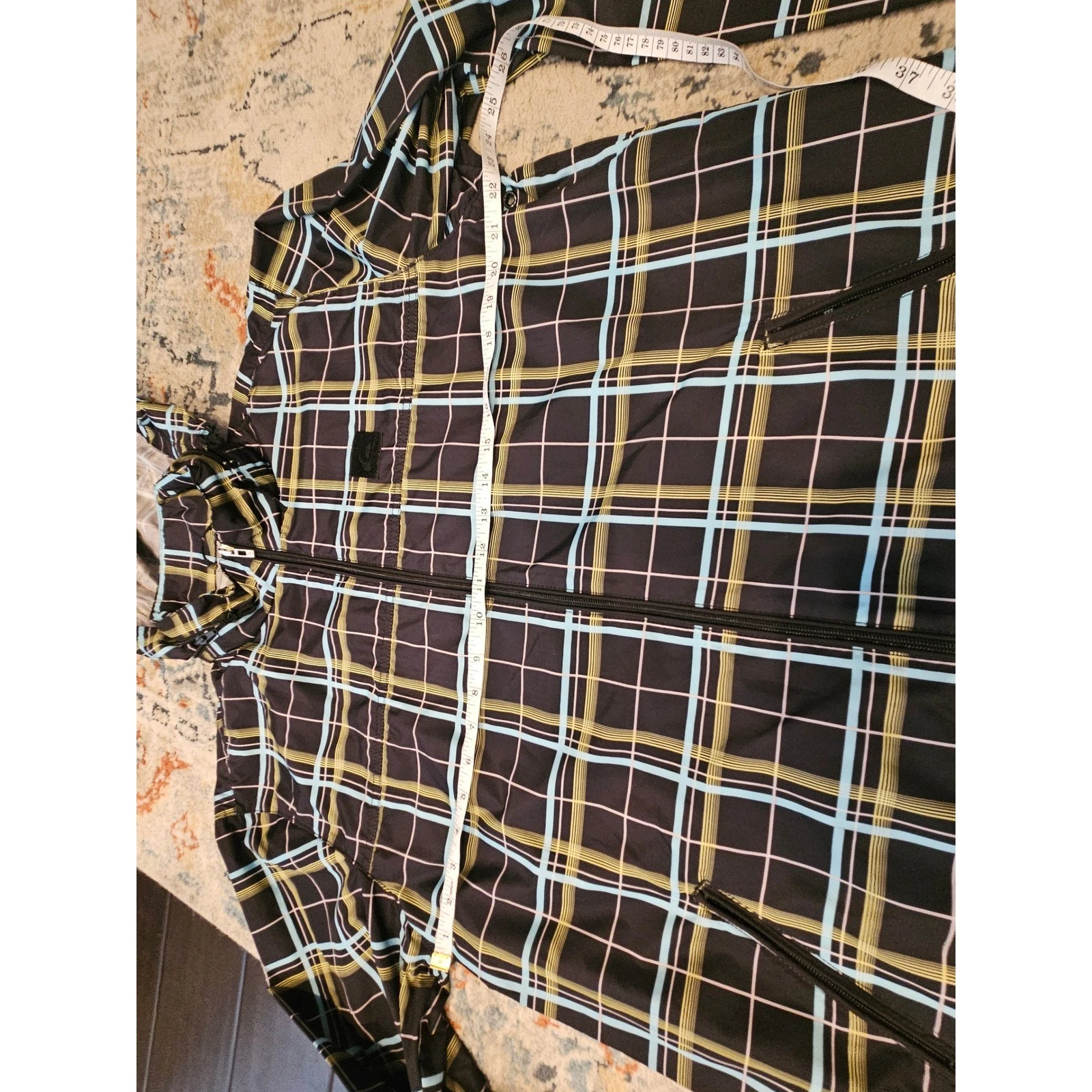 Quiksilver Windbreaker Jacket Mens Large Black Plaid Hooded Full Zip Excellent - product detail image 5