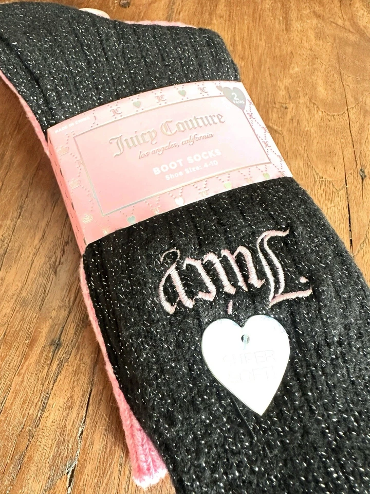 Conjunto de 2 Pares de Meias Bota Juicy Couture / Preto/Rosa / Super Macio - Imagem 2 de 3
