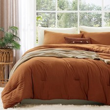 King Size Comforter Set - 3 Pieces Prewashed Burnt Orange Soft Lightweight Beddi