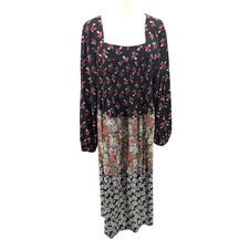 Vickytiel 2X Mixed Floral Boho Maxi Dress Smocked Bodice Long Sleeve Plus Size