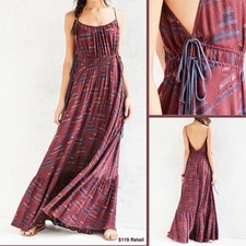 Urban Outfitters ECOTE Triforce Side-Tie Maxi Dress Size S Maroon Boho Geometric