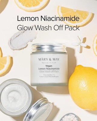 Mary & May Vegan Lemon Niacinamide Glow Wash Off Pack 4.05oz Brightening Mask
