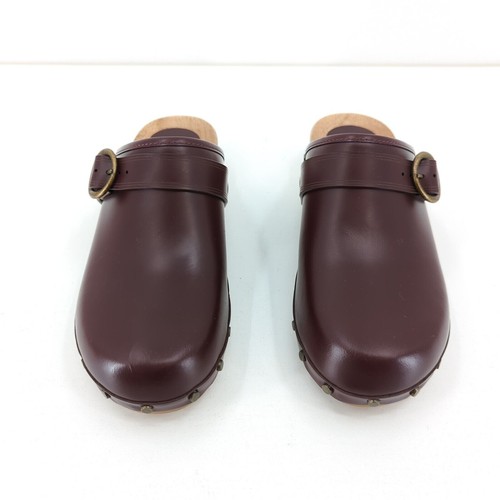 Isabel Marant Women 36 Thalie Clogs Burgundy Red Buckle Leather Studded Wooden - Picture 3 of 8