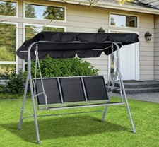 Outdoor 3-Seater Swing Chair-Black With Canopy - Simple Assembly