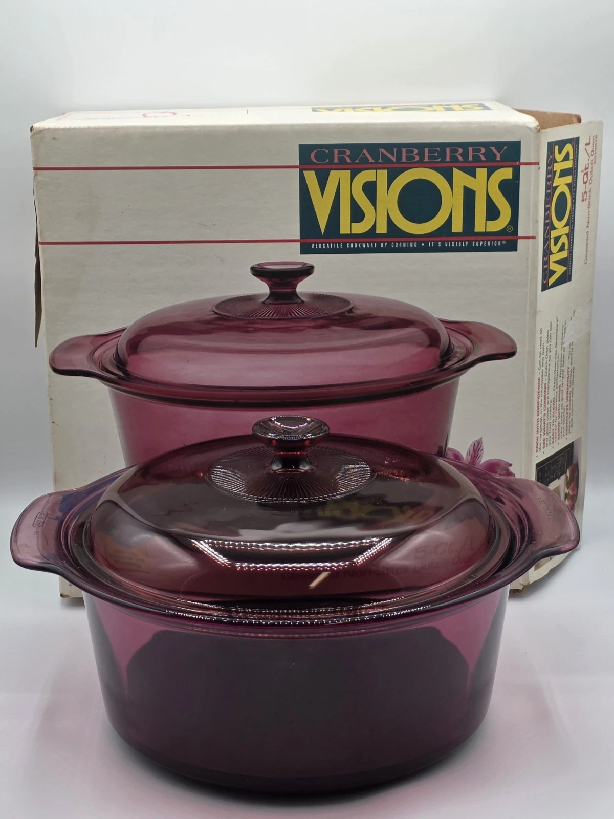 Corning Visions Cranberry 5 Qt Covered Dutch Oven V-5-B Non-Stick SilverStone