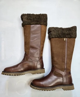 LE CHAMEAU JAMESON FGTX LADIES MARRON DARK BROWN LEATHER FAUX FUR LINED BOOT